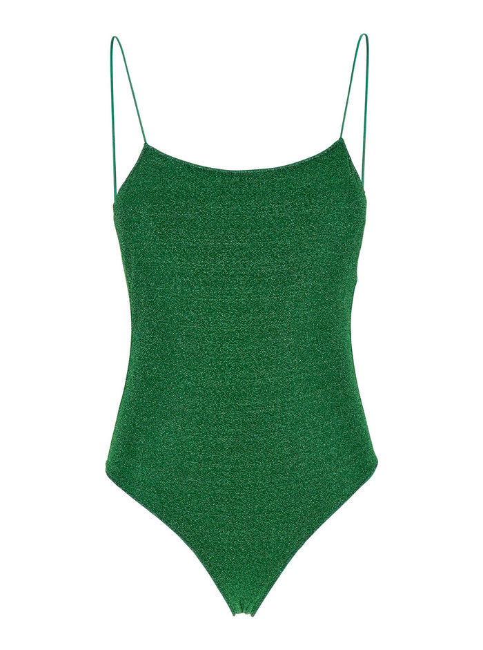 Lumière Maillot Green Swimsuit With Open Back Lurex Woman Beachwear