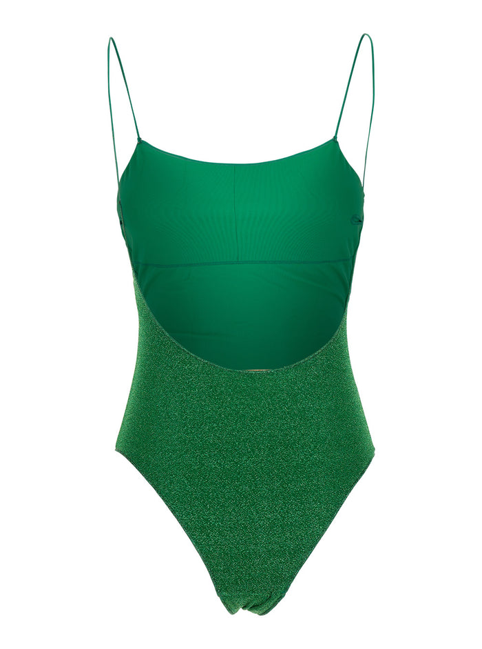 Lumière Maillot Green Swimsuit With Open Back Lurex Woman Beachwear