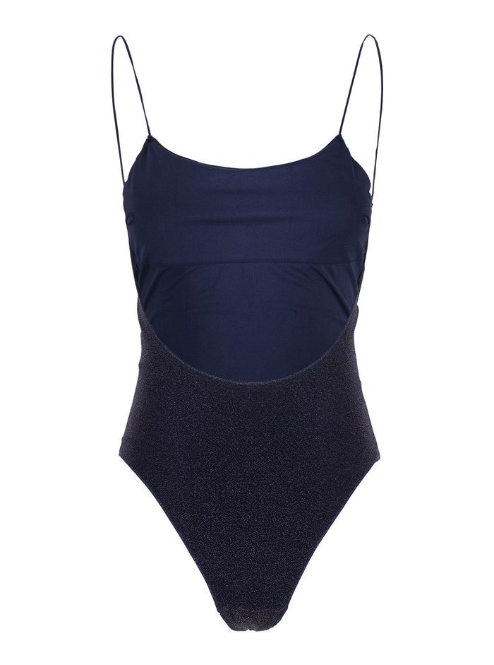 Lumière Maillot Blue Swimsuit With Open Back Lurex Woman Blu Beachwear
