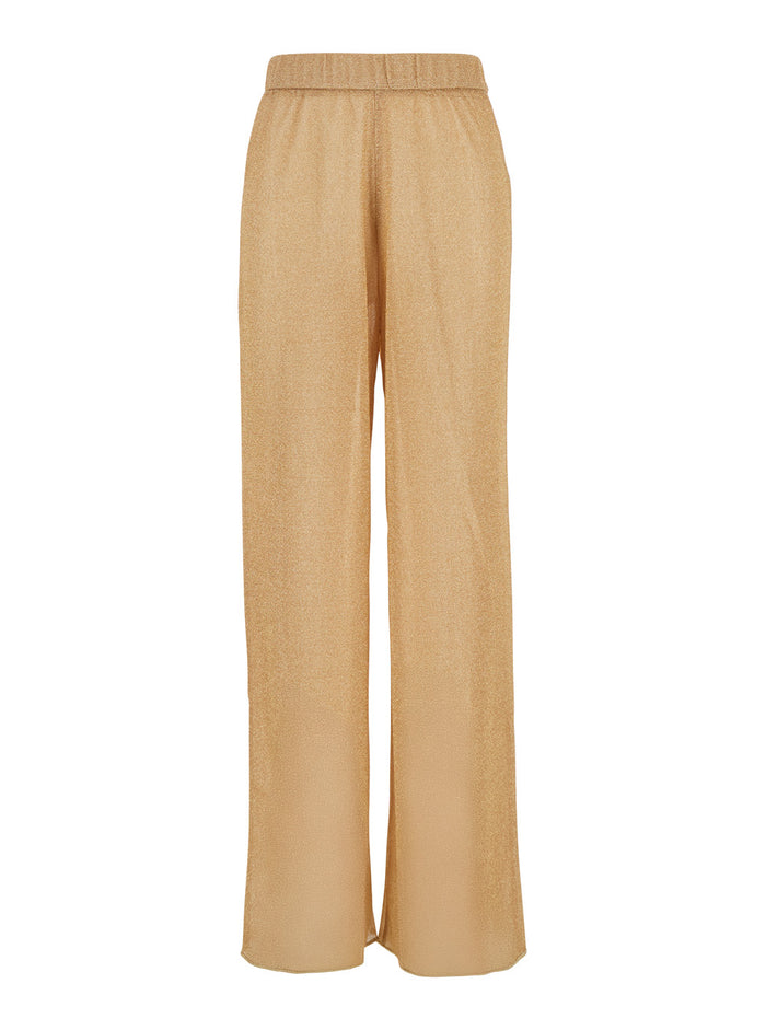Lumiere Gold Colored Pants With Elastic Waist Tech Fabric Woman Metallic Trousers