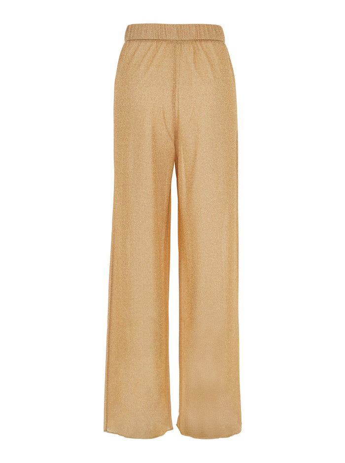 Lumiere Gold Colored Pants With Elastic Waist Tech Fabric Woman Metallic Trousers