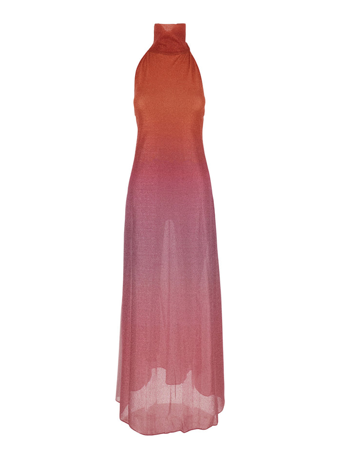 Lumiere Pink Dress With Halterneck And Side Single Slit Tech Fabric Woman