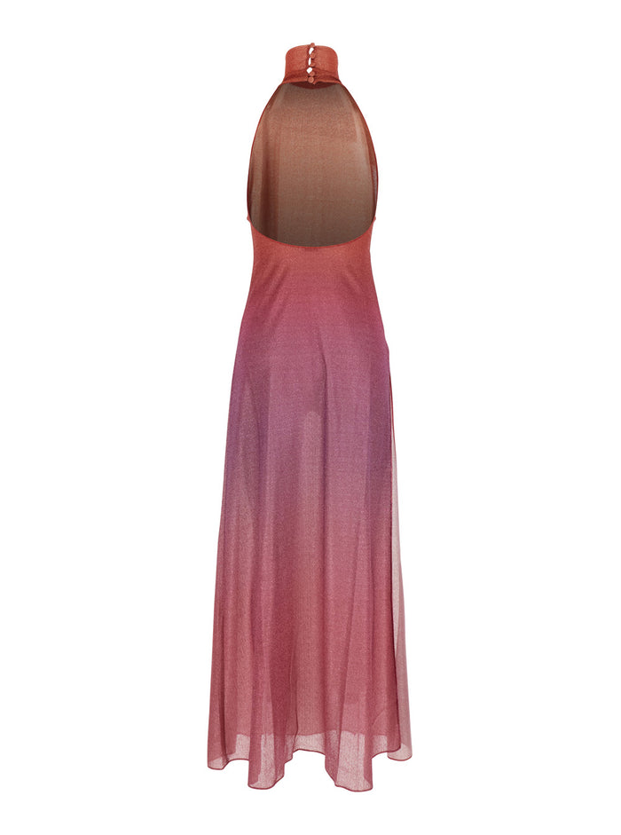 Lumiere Pink Dress With Halterneck And Side Single Slit Tech Fabric Woman