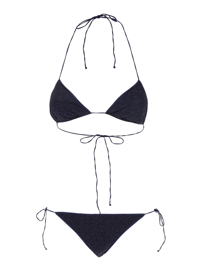 Lumiere Blue Bikini With Triangular Top And Tie Closure Tech Fabric Woman Blu Beachwear