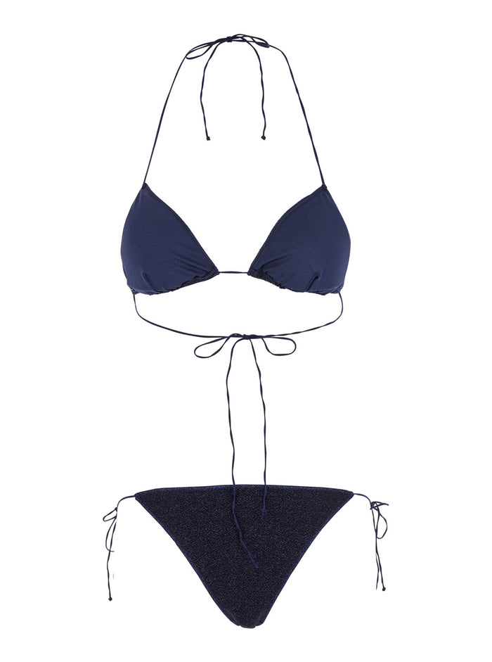 Lumiere Blue Bikini With Triangular Top And Tie Closure Tech Fabric Woman Blu Beachwear