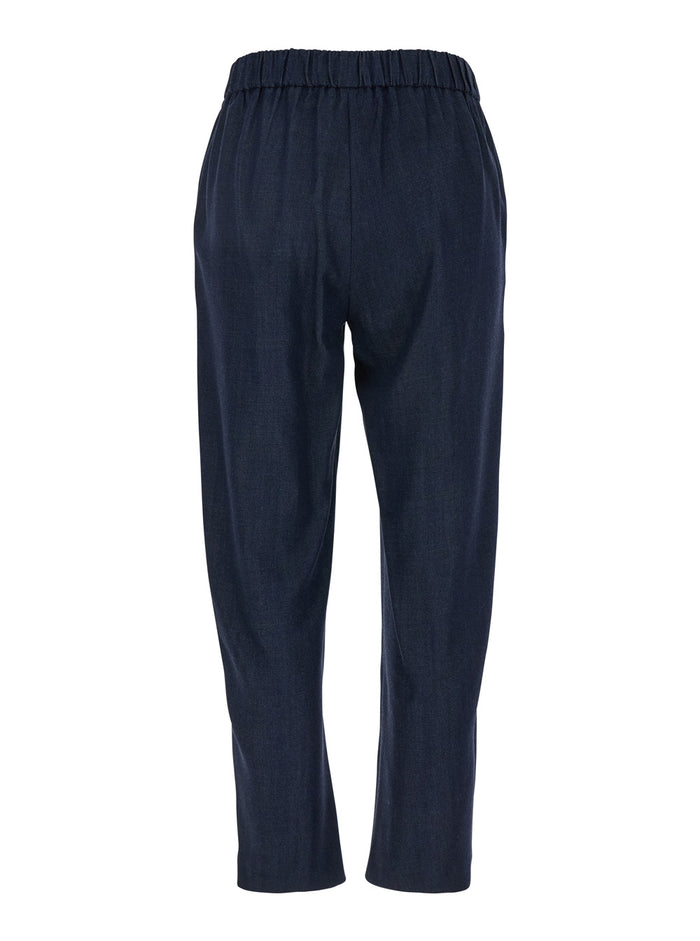 Blue Pants with Elastic Drawstring Waist in Denim Woman Blu Tencel Trousers