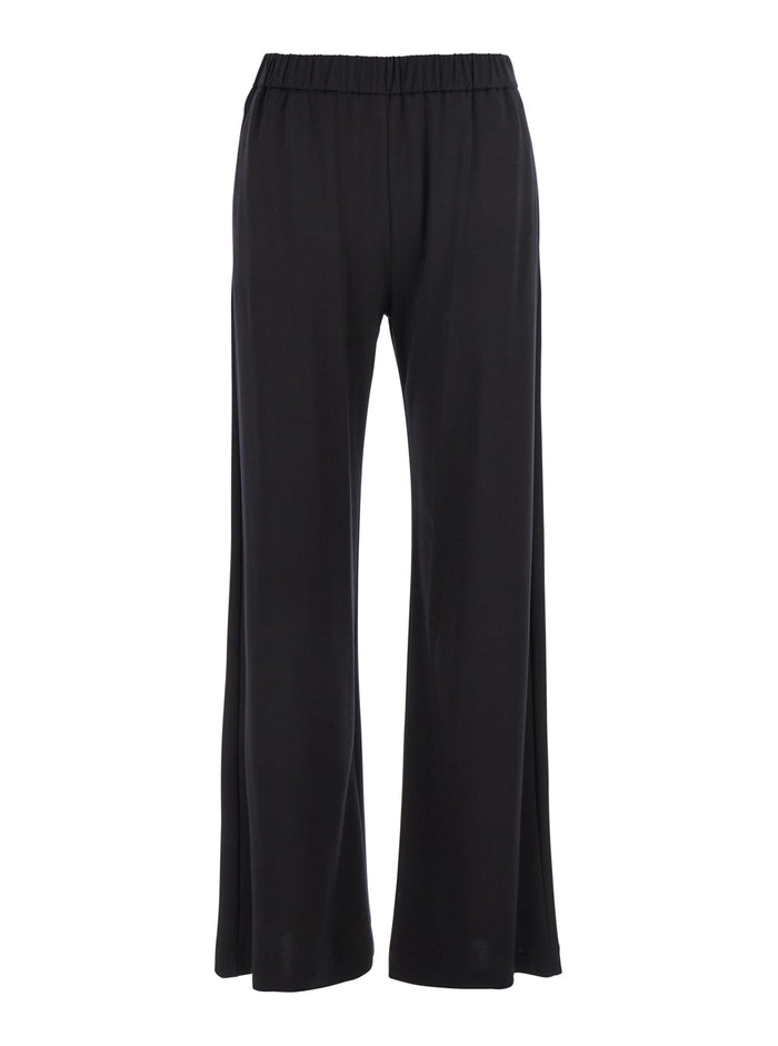 Black Pants with Elastic Waist and Side Pockets in Fabric Woman Trousers