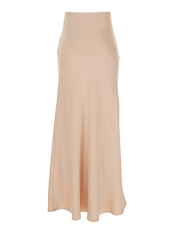 Beige Long Skirt with Ruffle Detail at the Bottom in Satin Woman Polyester