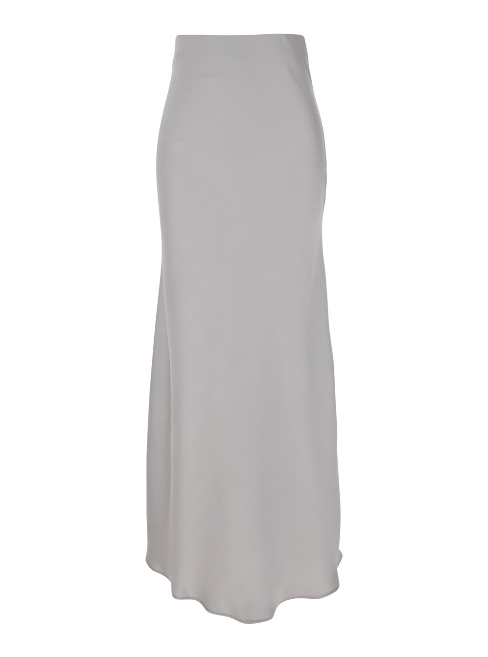 Grey Long Skirt with Ruffle Detail at the Bottom in Satin Woman Polyester