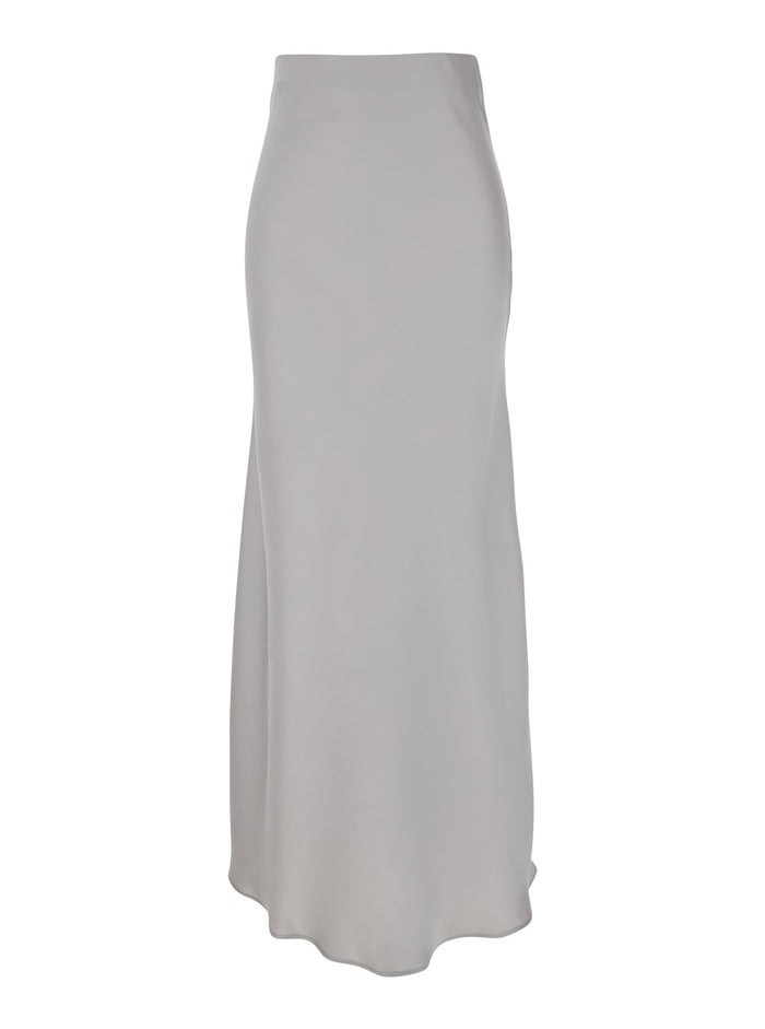 Grey Long Skirt with Ruffle Detail at the Bottom in Satin Woman Polyester