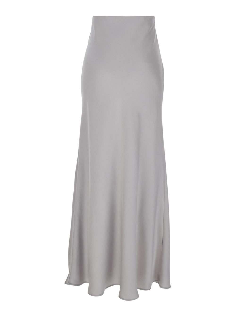 Grey Long Skirt with Ruffle Detail at the Bottom in Satin Woman Polyester