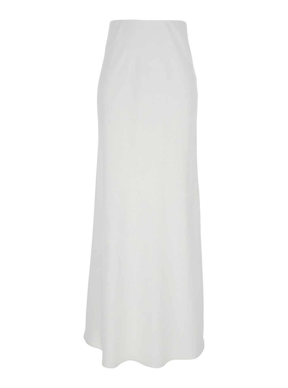 White Long Skirt with Ruffle Detail at the Bottom in Satin Woman Polyester