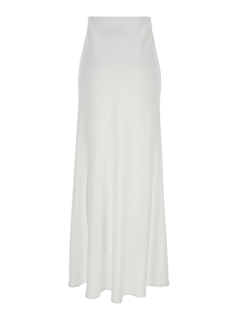 White Long Skirt with Ruffle Detail at the Bottom in Satin Woman Polyester