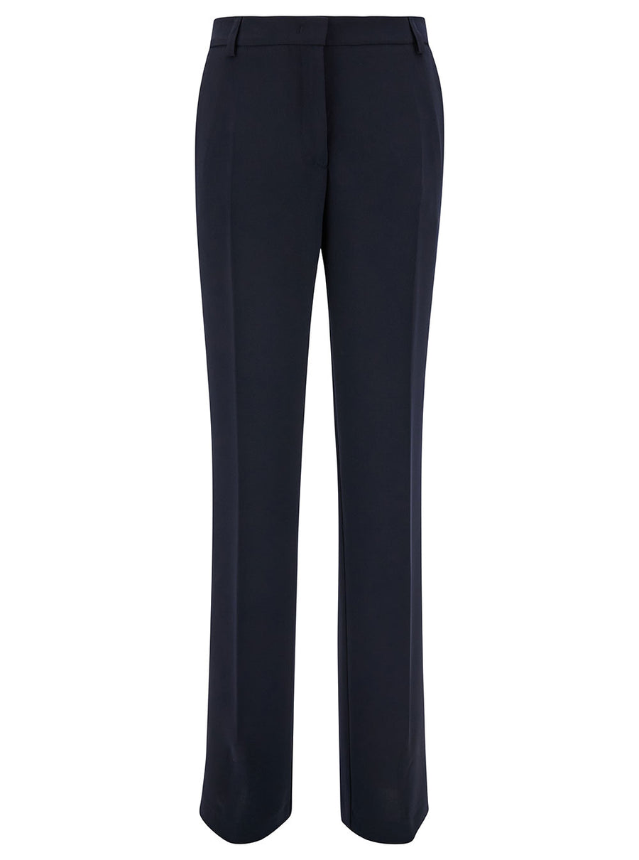 Blue Straight Pants With Concealed Closure Tech Fabric Trousers