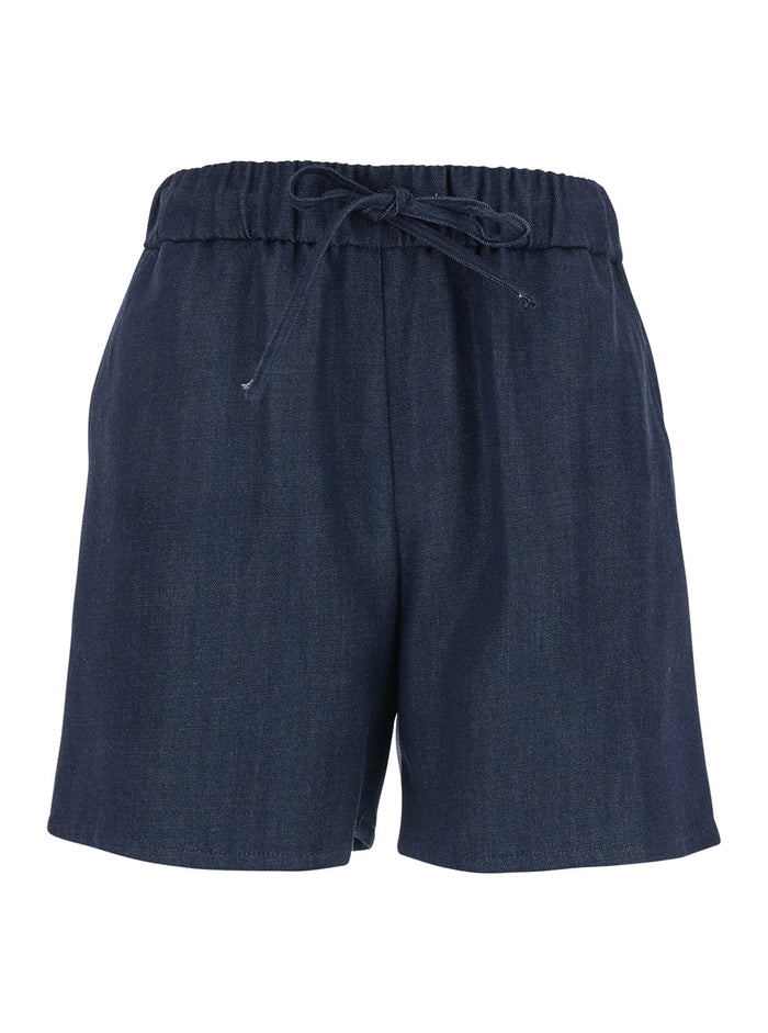 Blue Shorts with Elastic Drawstring Waist in Tech Fabric Woman Blu Tencel And Bermuda