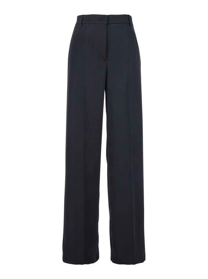 Blue Tailored Pants in Satin Woman Blu Polyester Trousers