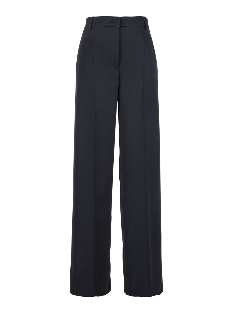 Blue Tailored Satin Pants Polyester Trousers