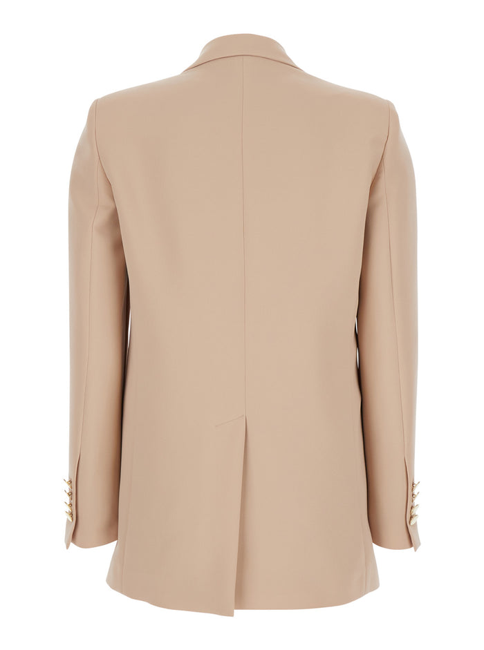 Beige Double-Breasted Jacket with Classic Lapels in Fabric Woman Polyester Elastane Blazers