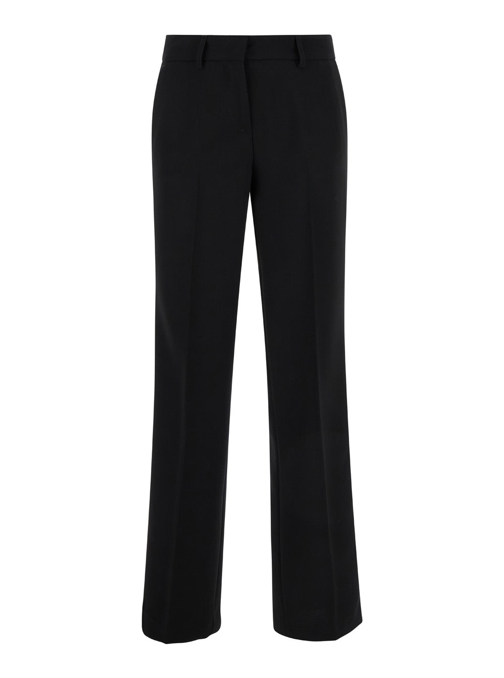 Straight Black Pants with Belt Loops in Fabric Woman Polyester Elastane Trousers