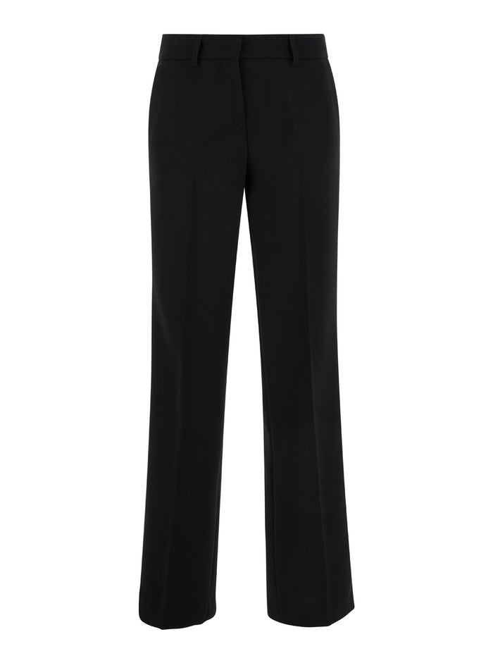 Straight Black Pants with Belt Loops in Fabric Woman Polyester Elastane Trousers