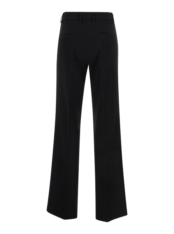 Straight Black Pants with Belt Loops in Fabric Woman Polyester Elastane Trousers
