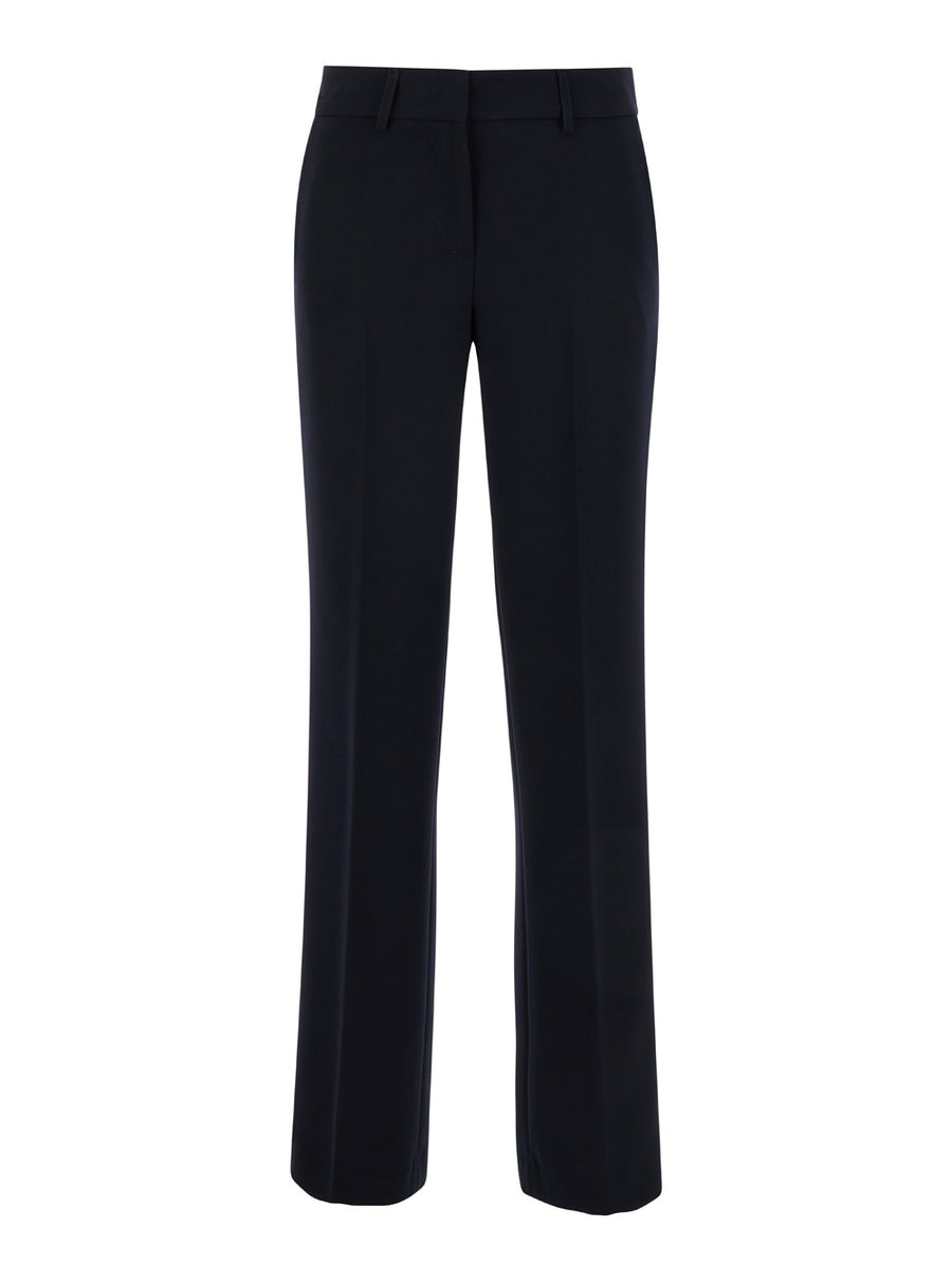 Straight Blue Pants With Belt Loops Polyester Trousers
