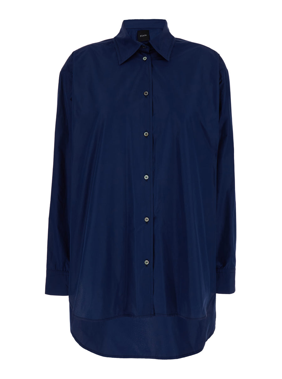 Oversized Blue Cotton Shirt For Women Polyester Blouses