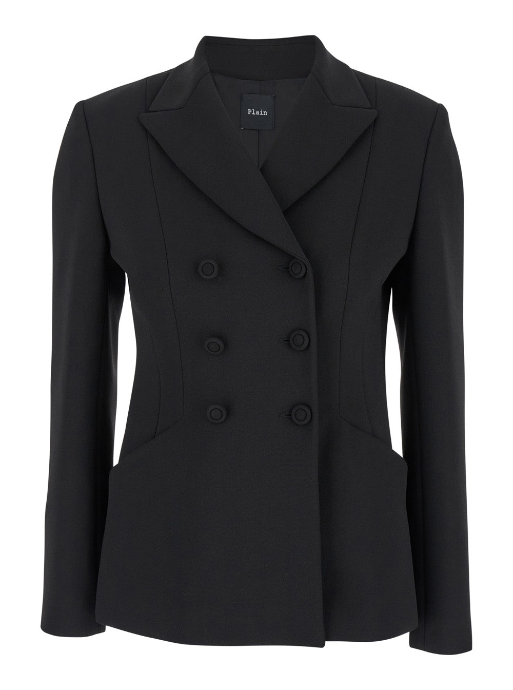 Black Double-Breasted Jacket With Peak Revers Fabric Woman Blazers