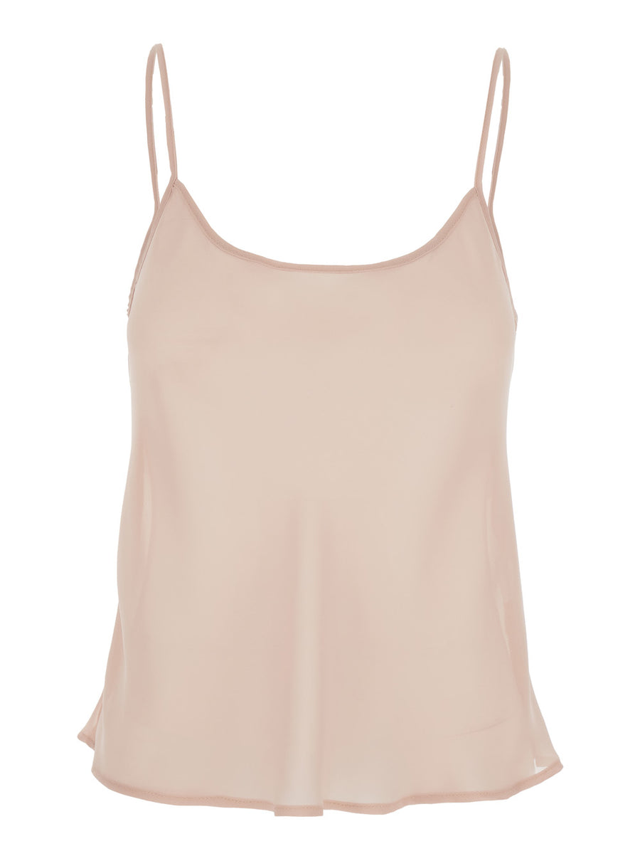 Pink Spaghetti Strap Top With Square Neck Fabric Tops