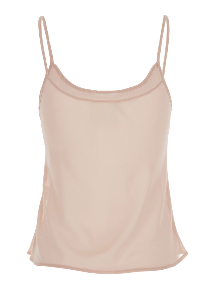 Pink Top with Spaghetti Straps and Square Neck in Fabric Woman Tops