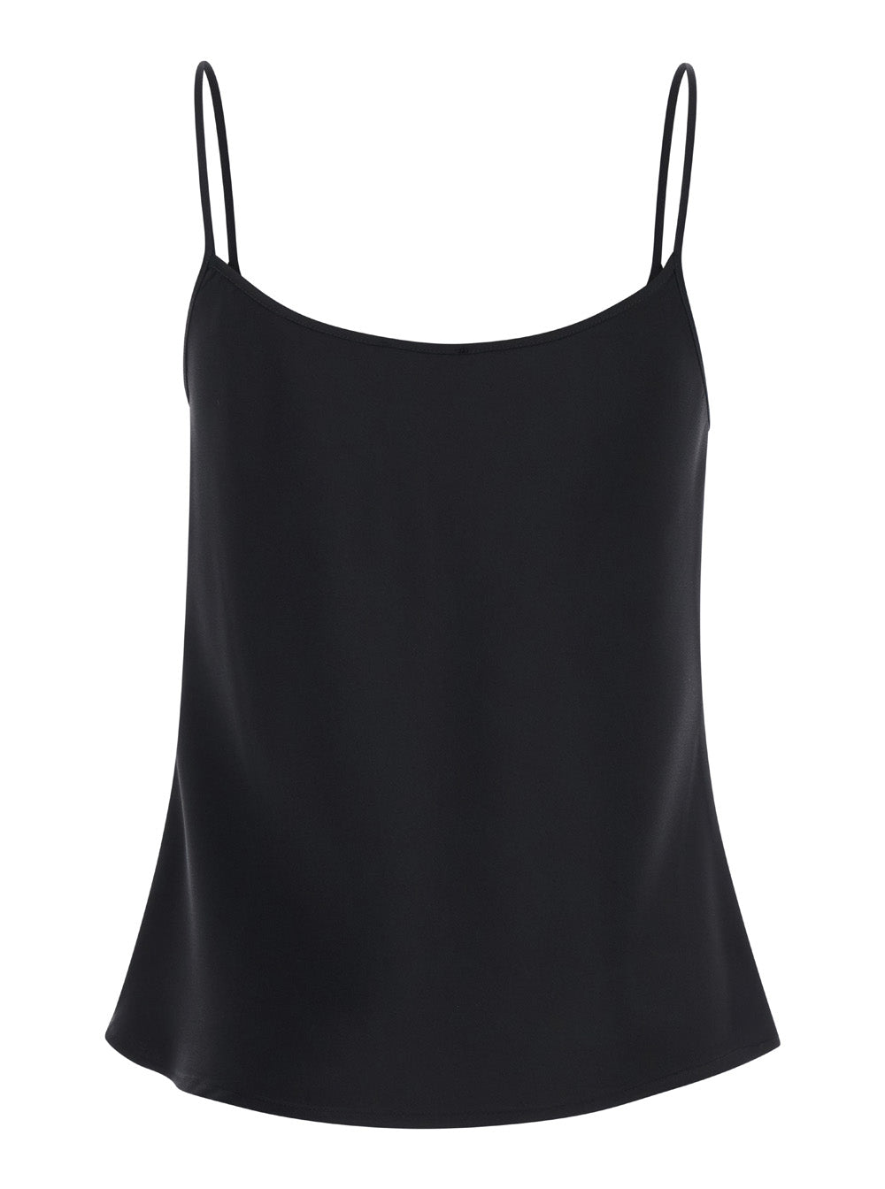 Black Tank Top with U Neckline in Satin Fabric Woman Polyester Tops