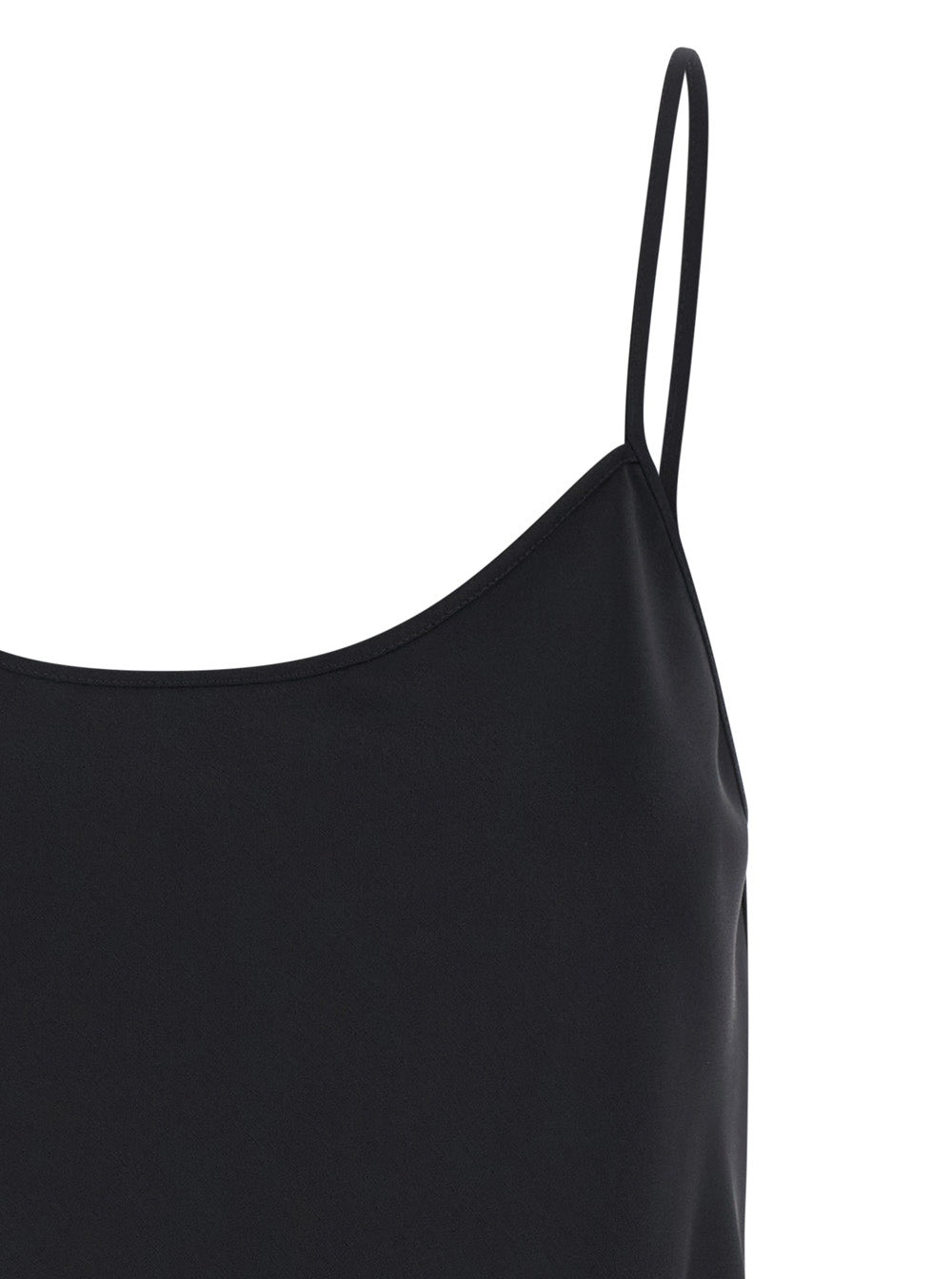 Black Tank Top with U Neckline in Satin Fabric Woman Polyester Tops