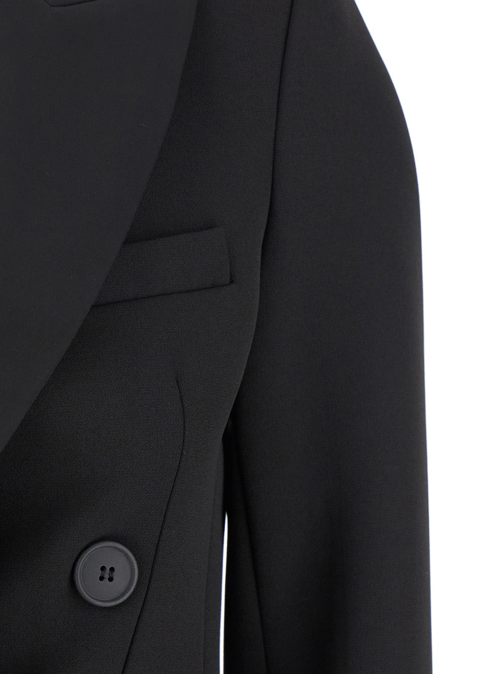 Black Double-Breasted Cropped Jacket with Peak Lapels in Satin Woman Polyester Blazers