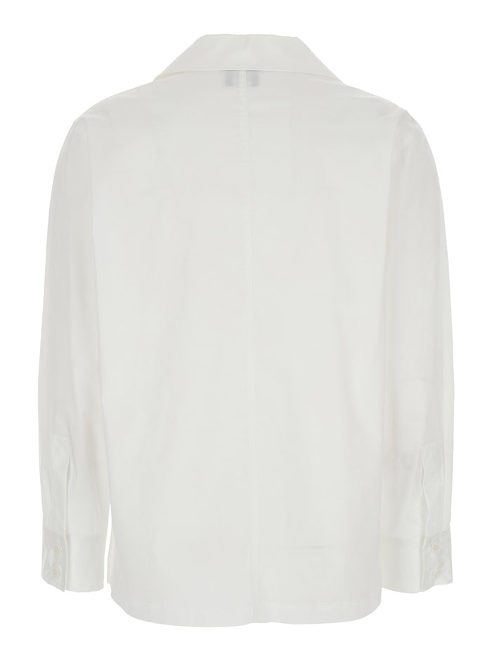 White Shirt with Polo Style Collar in Cotton Blend Woman Polyamide Elastane And Blouses