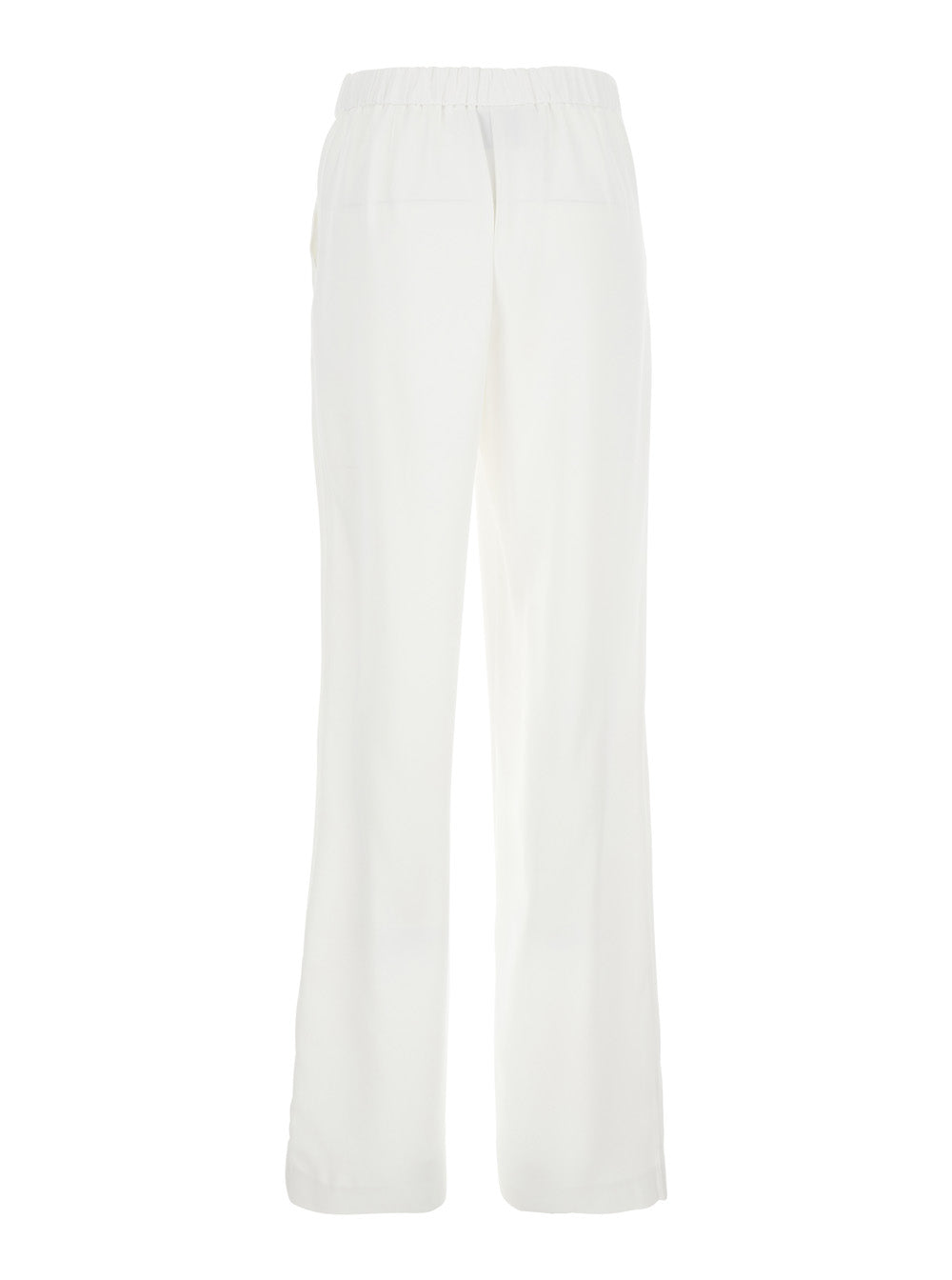 White Pants with Rear Elastic Waist and Wide Leg in Tech Fabric Woman Polyester Trousers