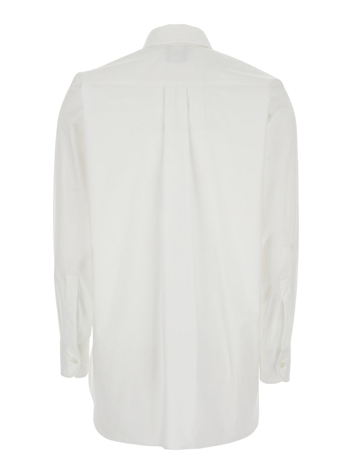 White Shirt with Classic Collar and Rhinestone Embellishments on the Front in Cotton Blend Stretch Woman Otton Polyamide Elastane Blouses
