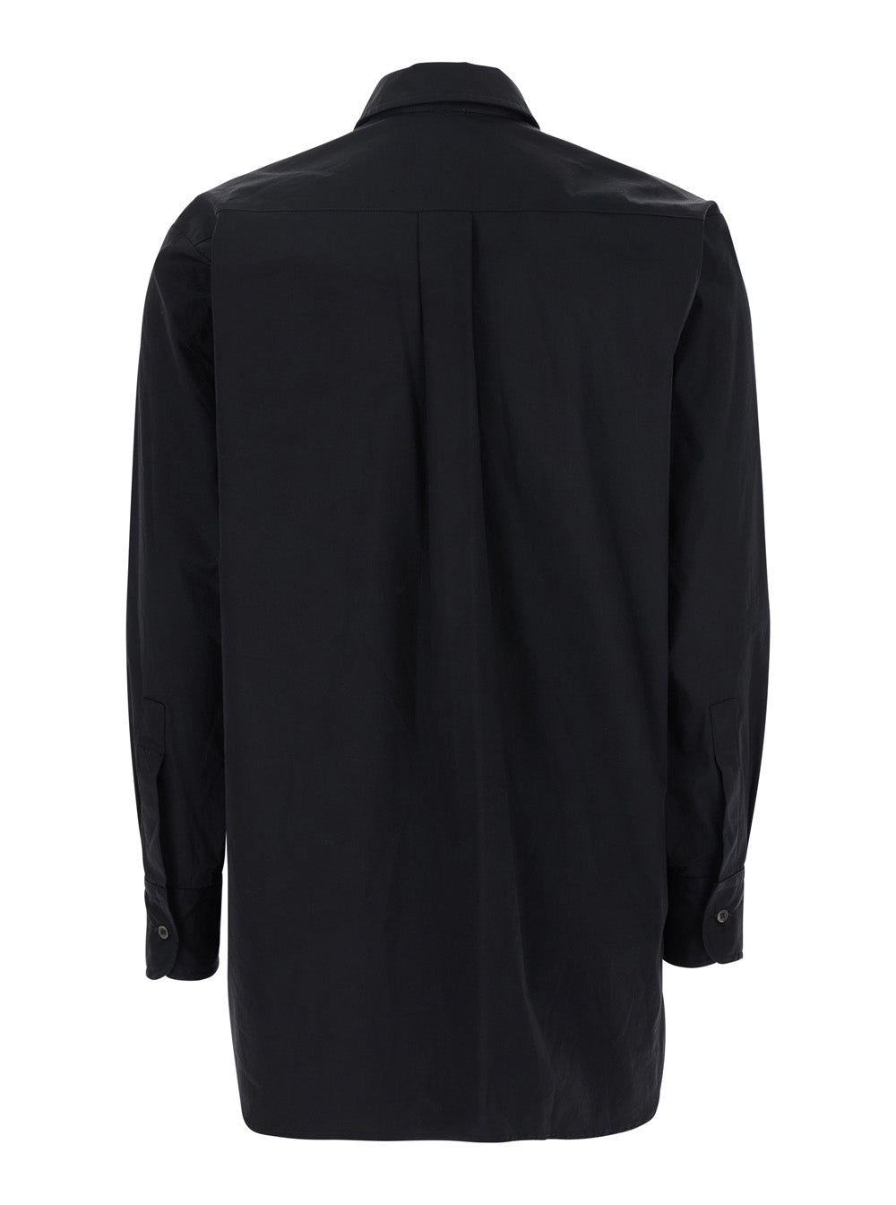Black Shirt with Classic Collar and Rhinestone Embellishments on the Front in Cotton Blend Stretch Woman Otton Polyamide Elastane Blouses