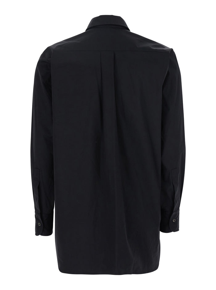 Black Shirt with Classic Collar and Rhinestone Embellishments on the Front in Cotton Blend Stretch Woman Otton Polyamide Elastane Blouses