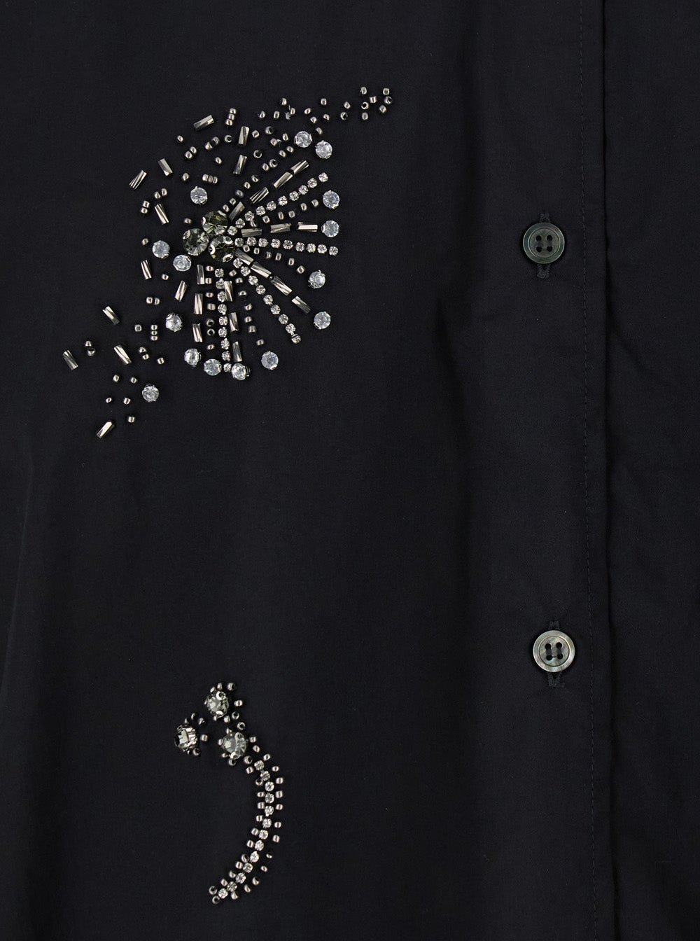 Black Shirt with Classic Collar and Rhinestone Embellishments on the Front in Cotton Blend Stretch Woman Otton Polyamide Elastane Blouses