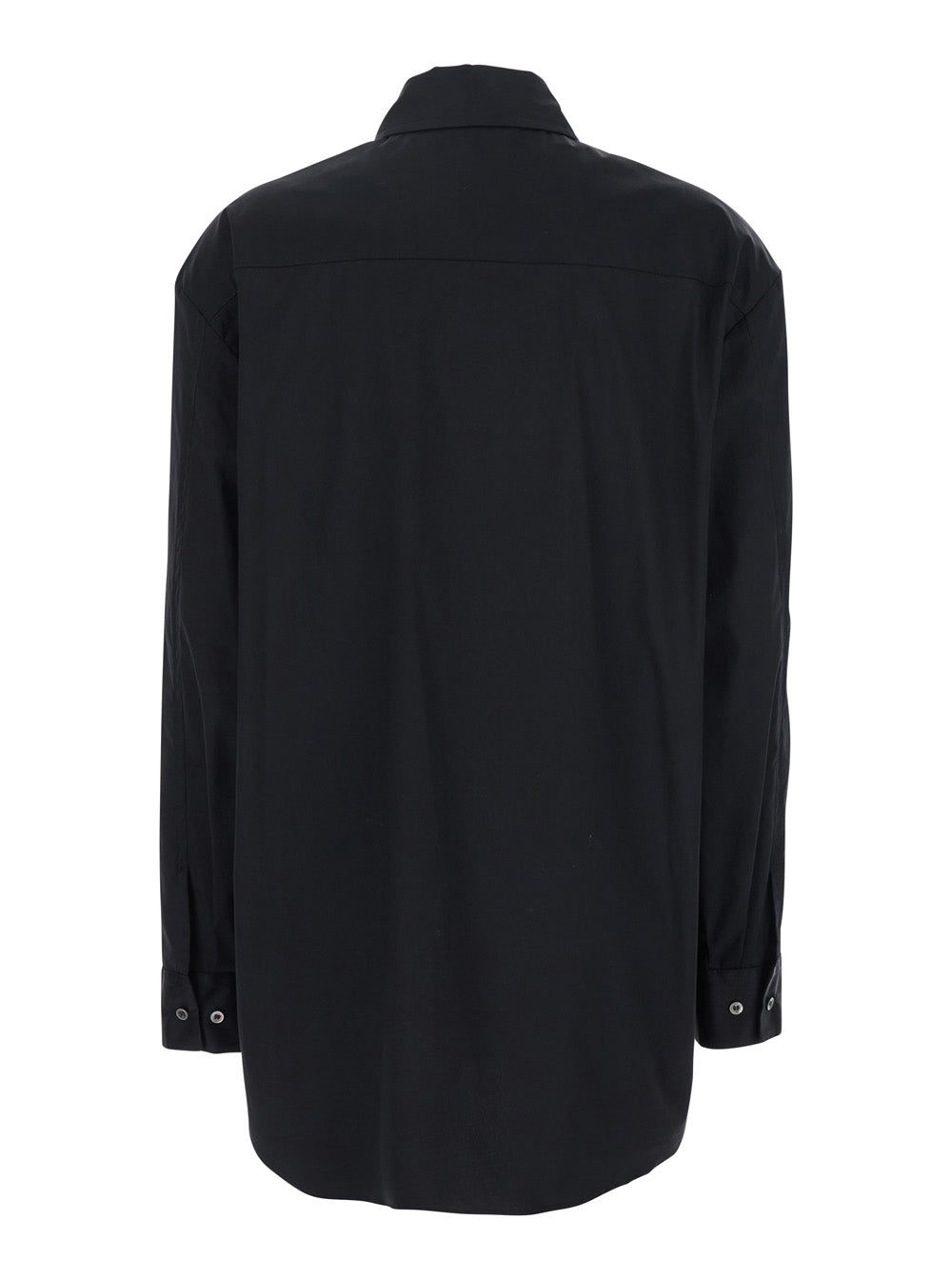 Black Shirt with Classic Collar and Rhinestone Embellishments on the Front in Cotton Woman Blouses