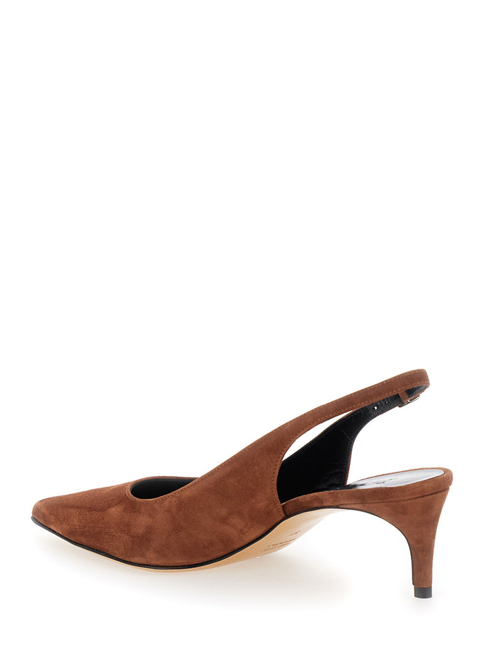 Luisa Brown Slingback Pumps with Low Heel in Suede Woman Leather Heels