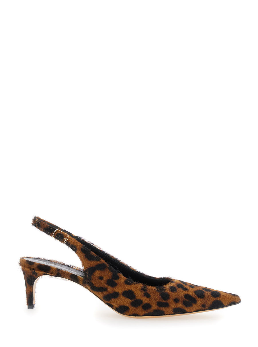 Brown Slingback Pumps With Leopard Print Leather
