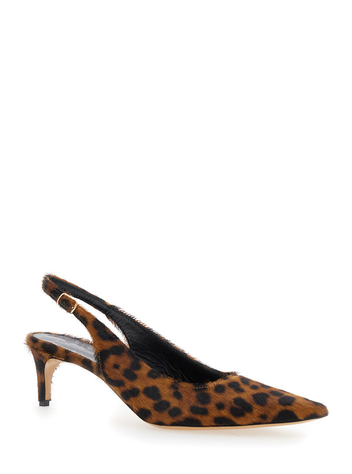 Luisa Brown Slingback Pumps with Medium Stiletto Heel and Leopard Print All-Over in Ecofur Woman Leather Heels