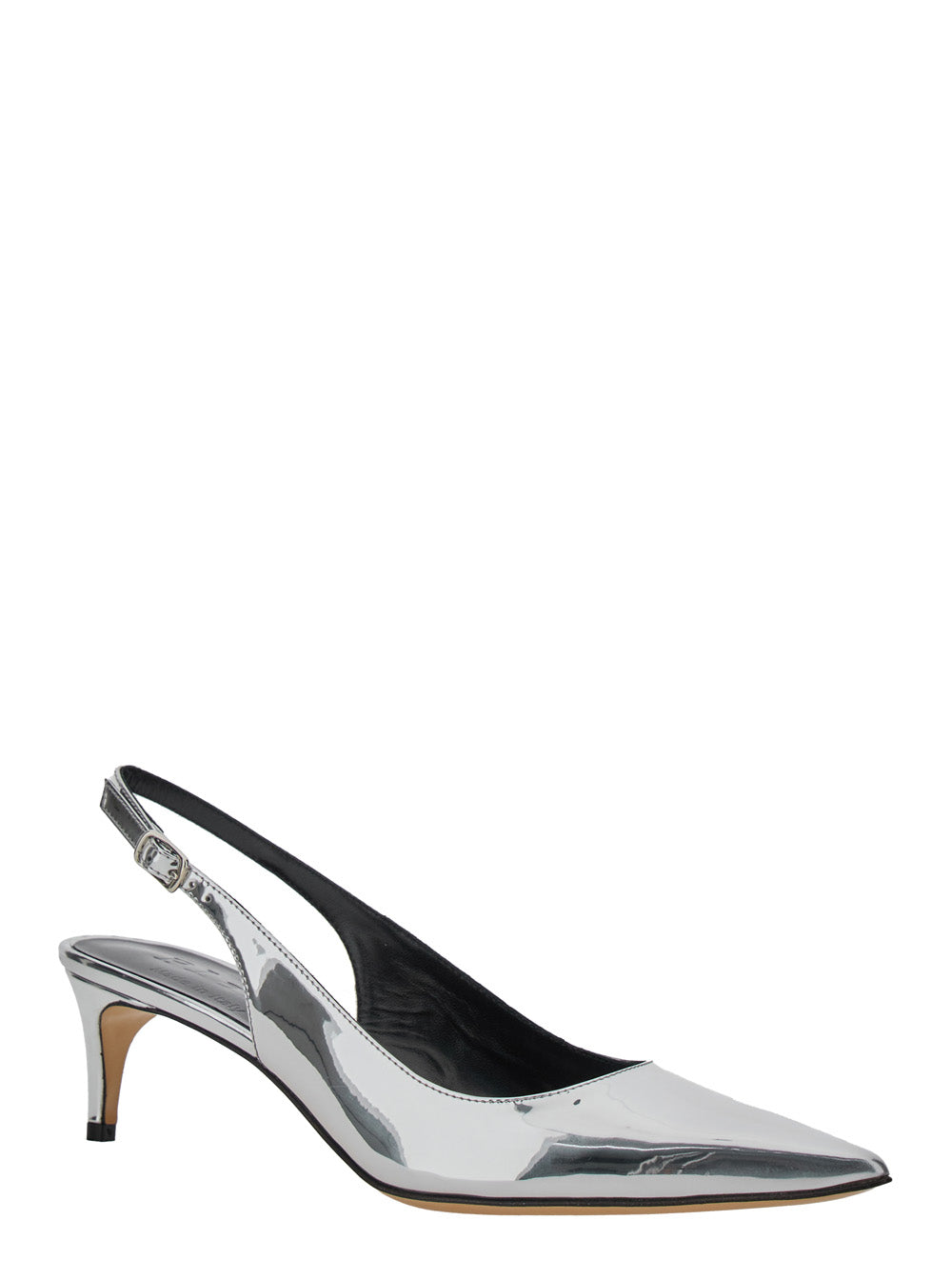 Luisa Metallic Slingback Pumps with Medium Stiletto Heel and Mirror Effect in Leather Woman Heels