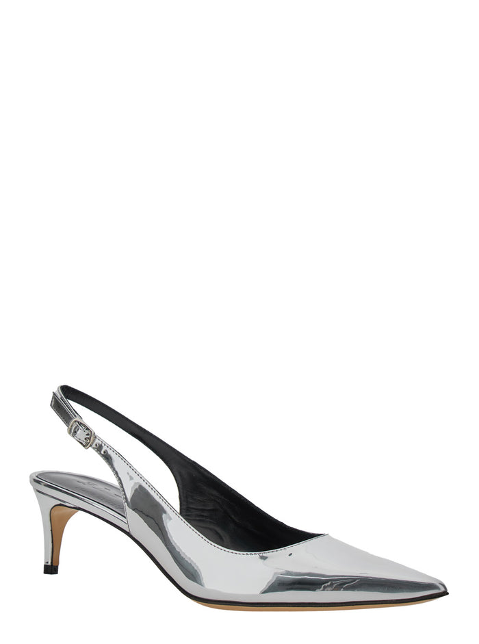 Luisa Metallic Slingback Pumps with Medium Stiletto Heel and Mirror Effect in Leather Woman Heels