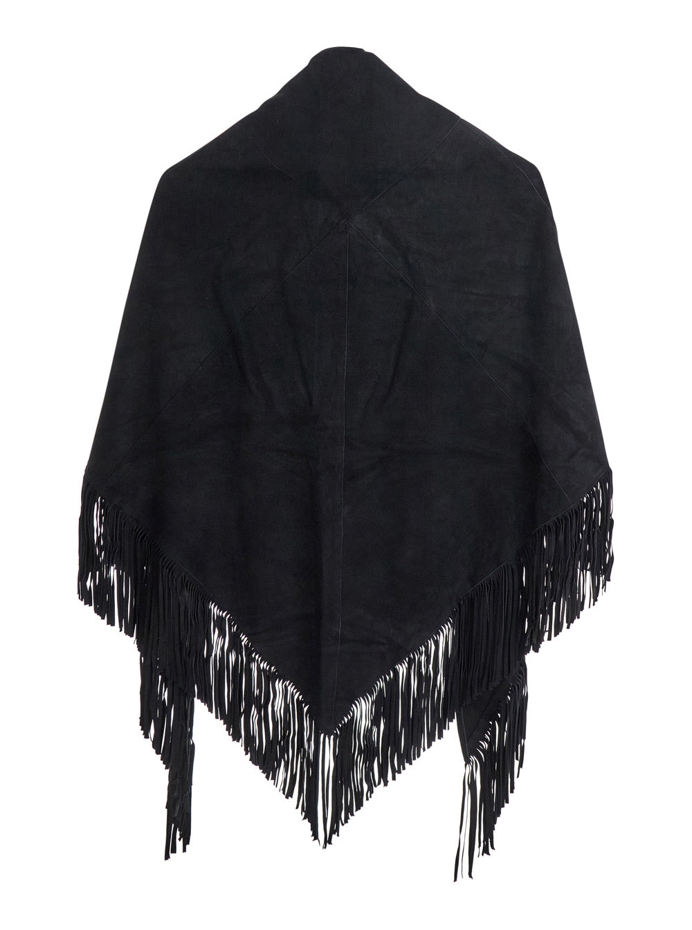 Elena Black Cape with Fringed Hem in Fabric Woman Outerwear