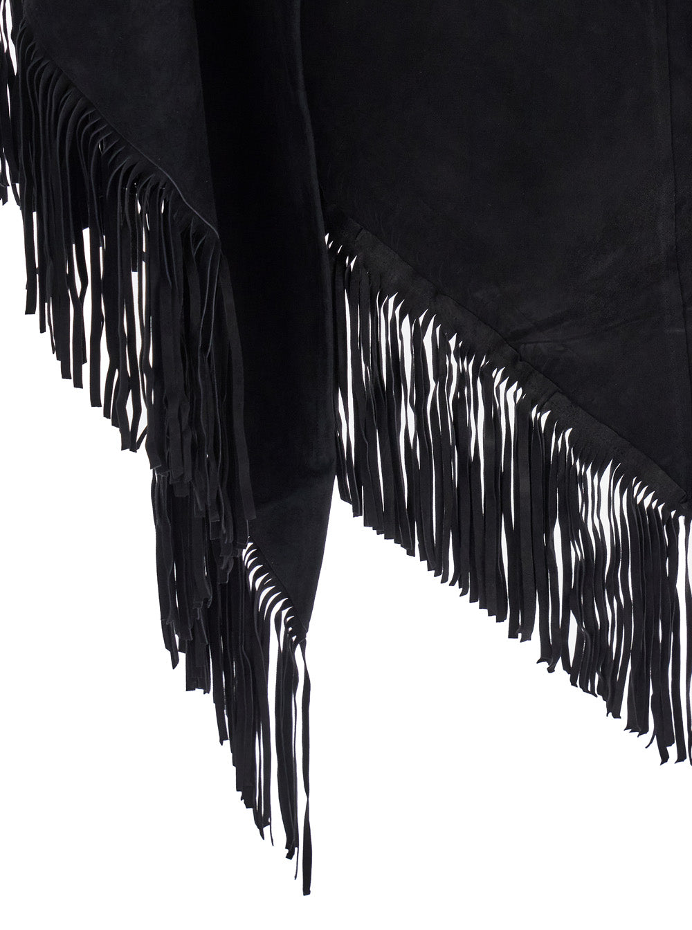 Elena Black Cape with Fringed Hem in Fabric Woman Outerwear