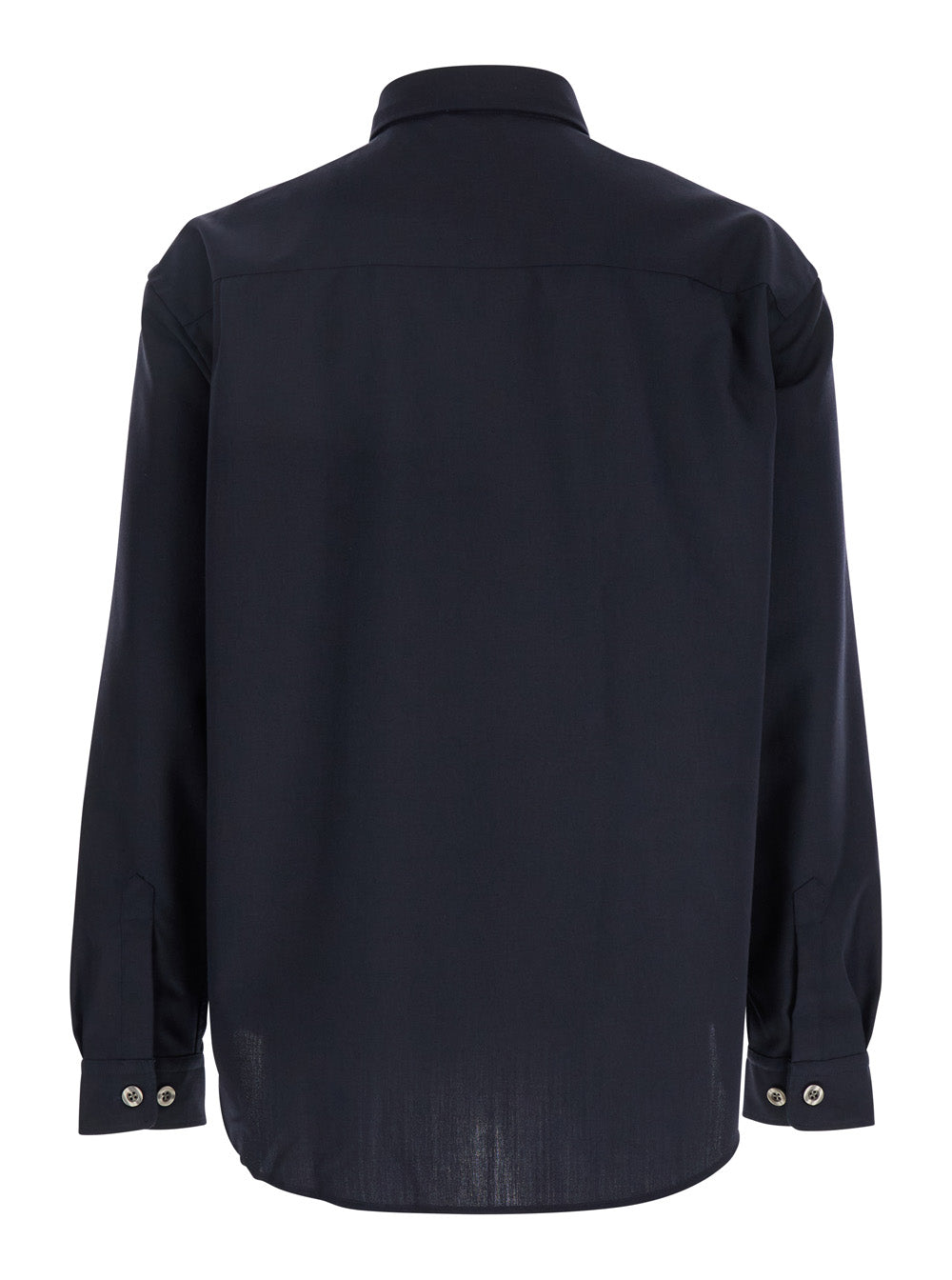 Blue Shirt with Classic Collar in Virgin Wool Blend Man Blu Polyester And Blouses