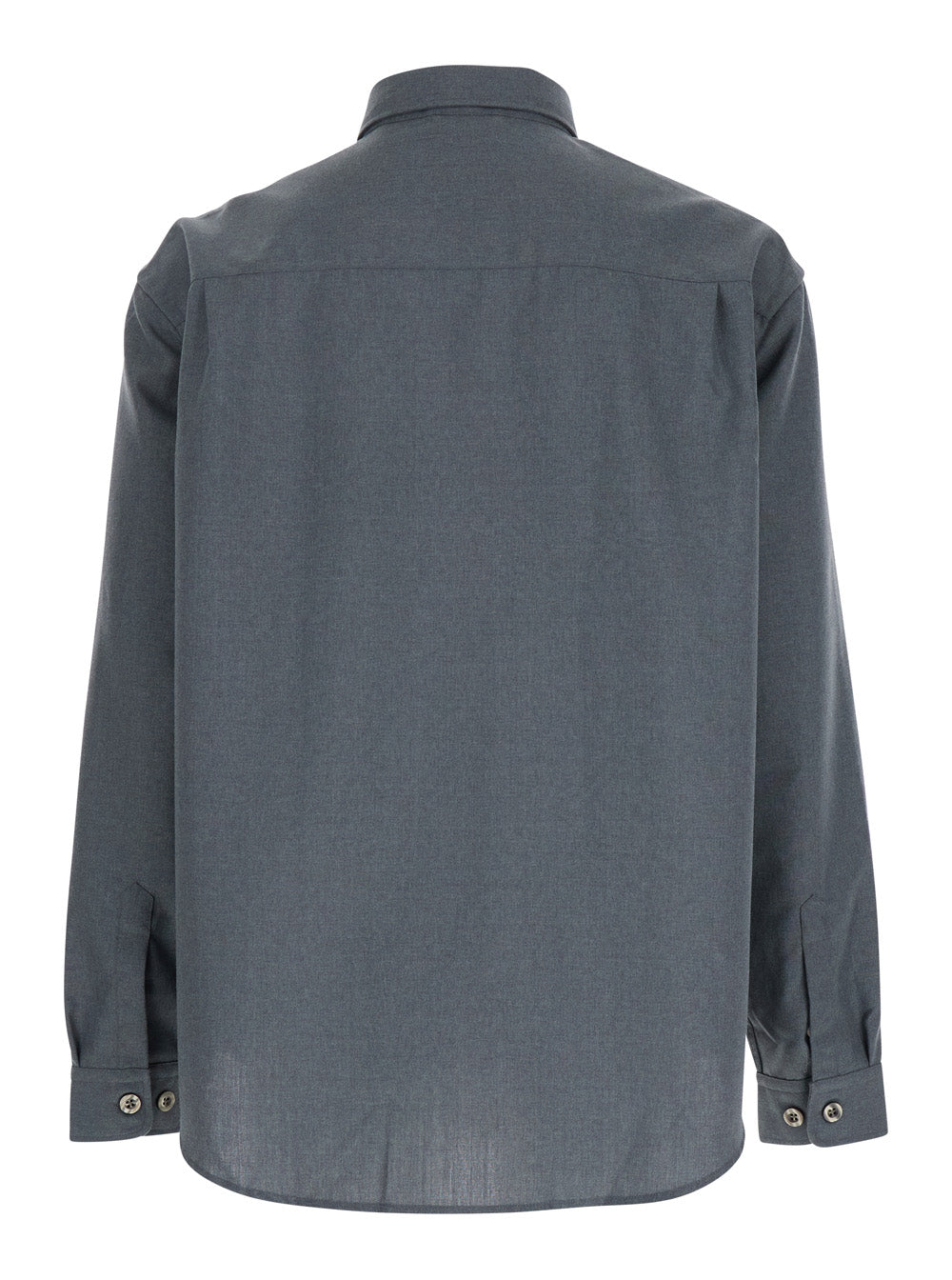 Grey Shirt with Classic Collar in Virgin Wool Blend Man Polyester And Blouses