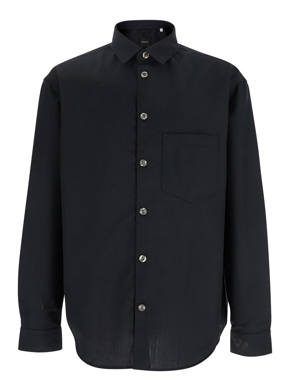 Black Shirt with Classic Collar in Virgin Wool Blend Man Polyester And Blouses